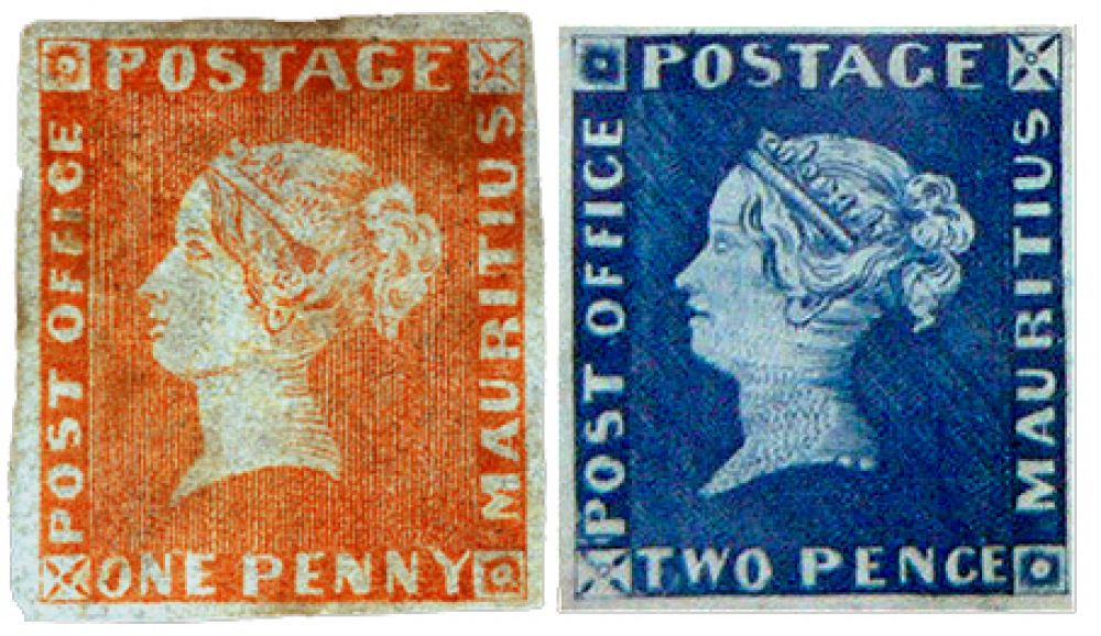 «Розовый Маврикий» и «Голубой Маврикий». Первые стандартные марки Маврикия, выпущенные в 1847 году. Это первые марки Британской империи, выпущенные вне метрополии, к тому же их первоначальный выпуск содержал ошибку: «Post Office» вместо «Post Paid». Стоимость негашеного «Розового Маврикия» составляет около 1 млн долларов. А один «Голубой Маврикий» находится в коллекции королевы Елизаветы II.