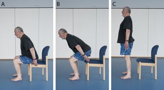 Picture of a man doing a sit-to-stand exercise