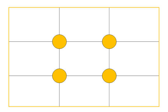 По правилу третей в жёлтых кругах или непосредственно рядом с ними стоит располагать фотографируемый объект.
