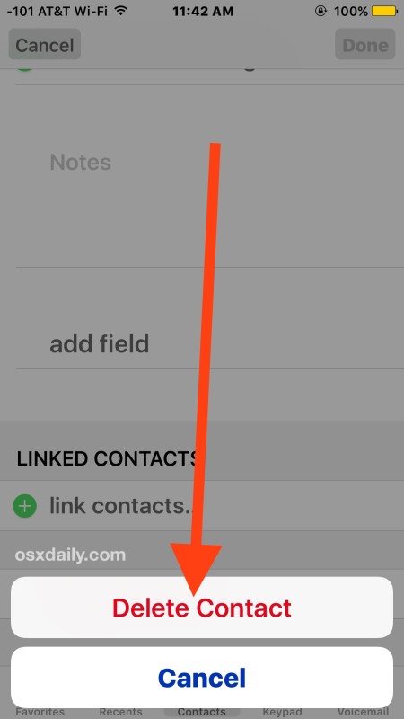 Delete a contact from iOS