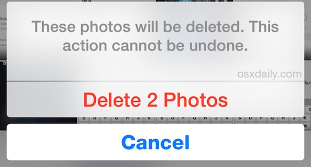 Confirm to permanently delete photos in iOS instantly