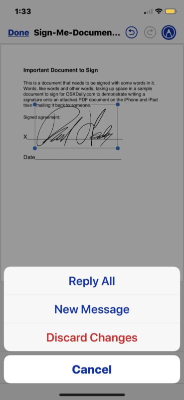 How to sign documents and return the signed document directly from Mail app on iOS 
