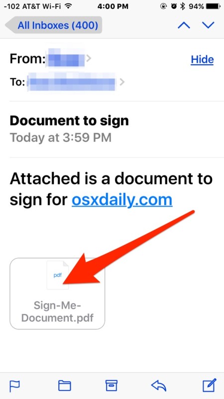 Open document to sign in iOS Mail app