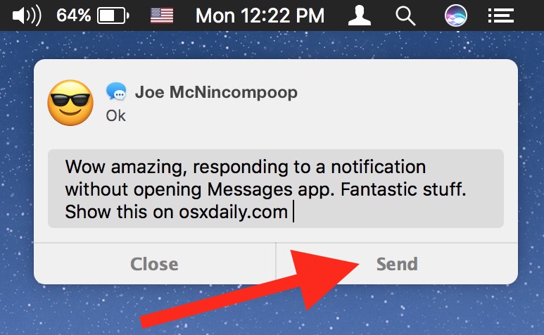 Send a respond to message from notification on Mac