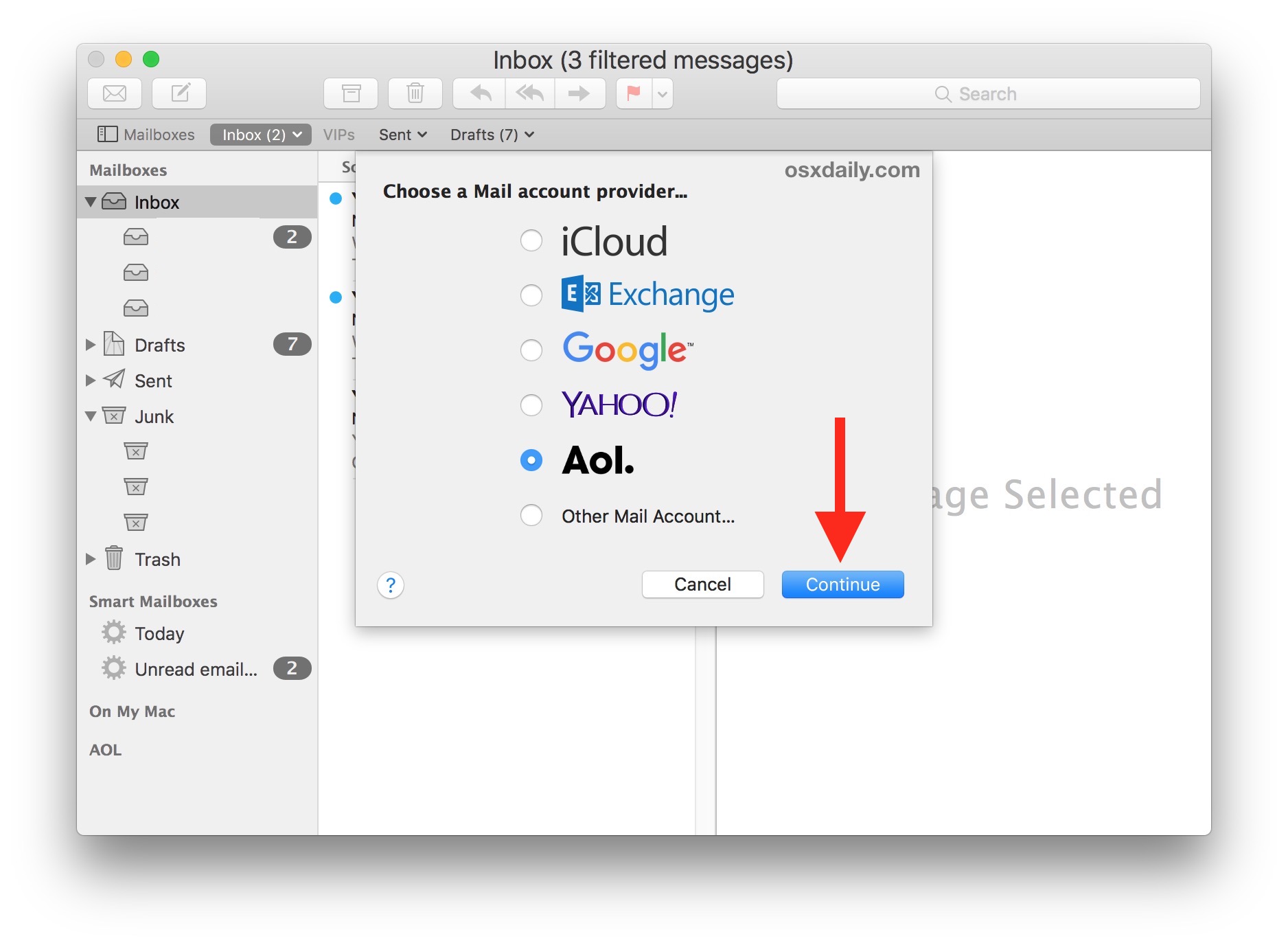Choose which email account to add to Mac
