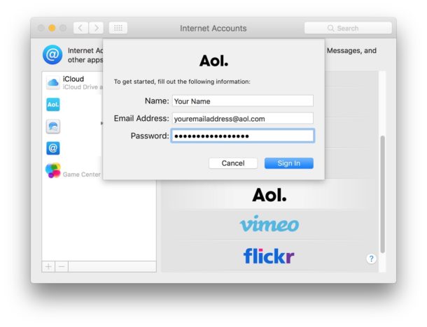 Add email account to Mac from Internet Account system prefs