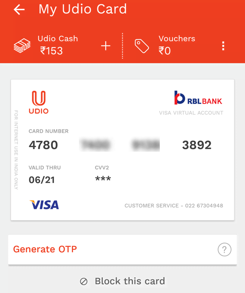 Virtual card of Udio Wallet