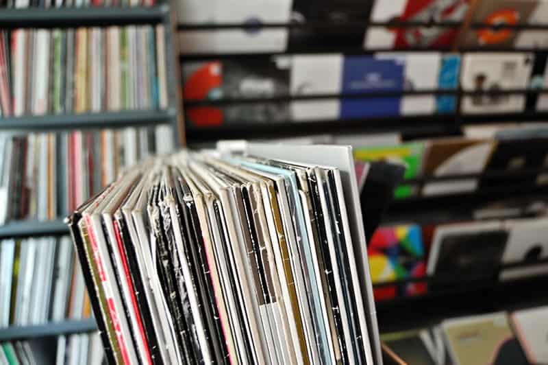 Photo of a record shop.