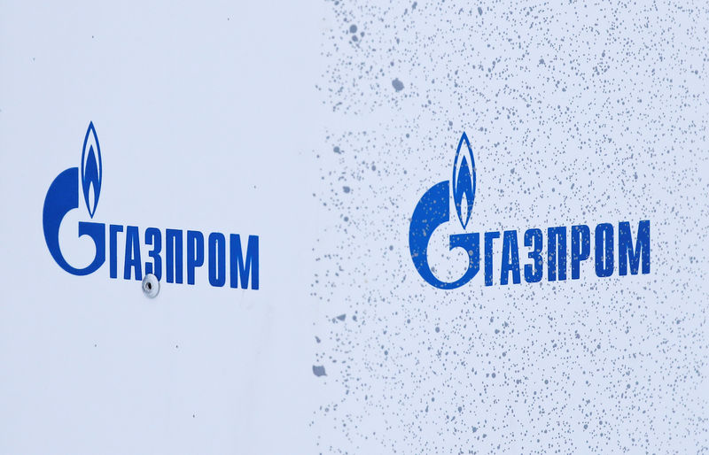 © Reuters. Gazprom logos are on display at Bovanenkovo gas field