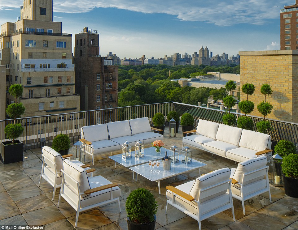 The treetops of Central Park can be seen from the roof terrace, along with the towers of the Dakota Apartment building, where John Lennon lived