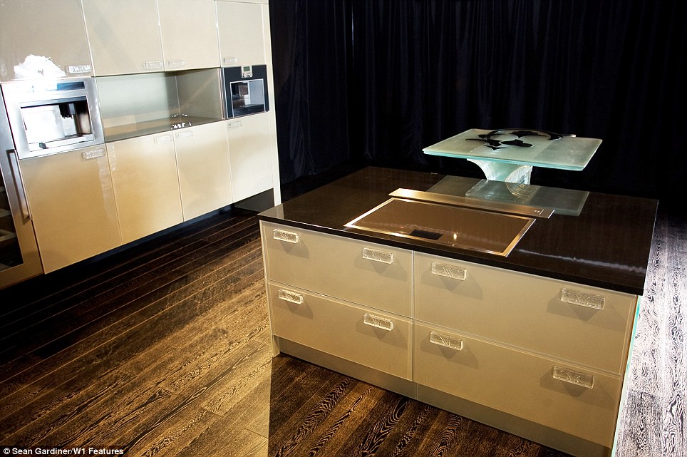 Opulent: The crystal basin in the kitchen and some of the bespoke appliances