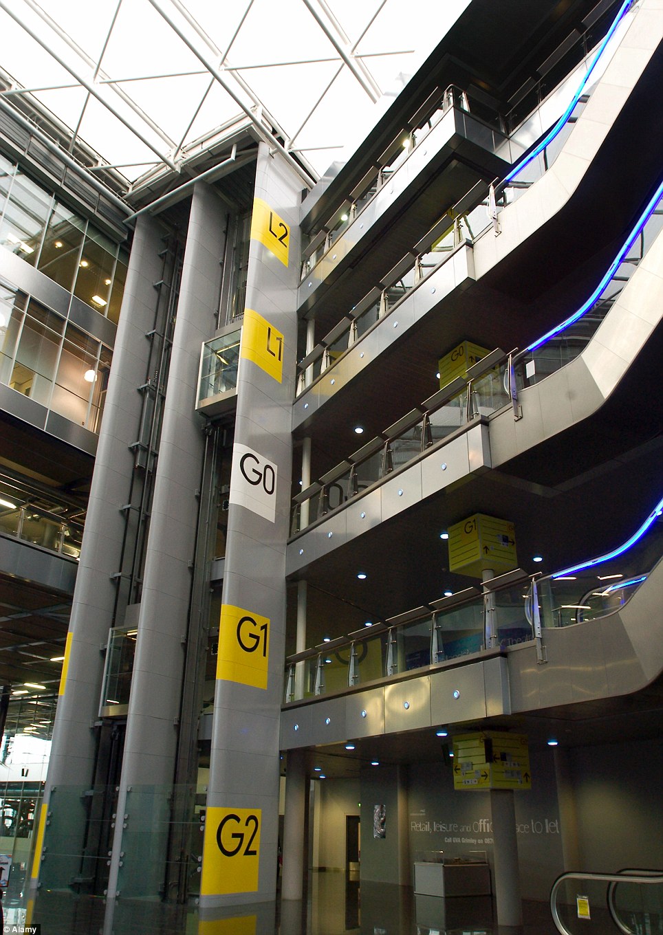 An internal view of the futuristic Millennium Point car park in Birmingham