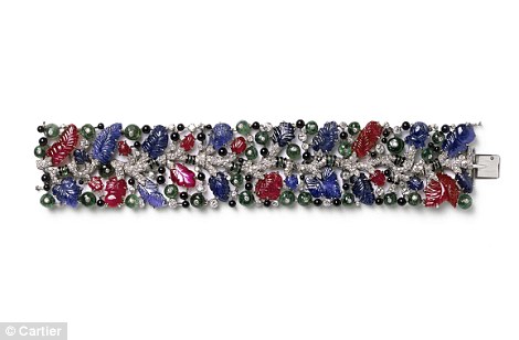 The Tutti Frutti strap bracelet featuring diamonds, rubies, sapphires and emeralds was made by Cartier in 1925 inspired Indian jewellery
