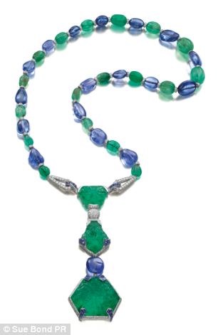 Cartier picked up on the Indian colour scheme in this 1925 platinum necklace which is bejeweled with diamonds, sapphires and emeralds