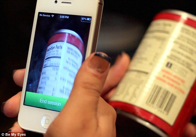 A similar app called Be My Eyes takes advantage of an iPhone feature called VoiceOver, to help blind people use the device with synthetic speech. To ask for help, a blind person opens the app and requests assistance. This can be anything from knowing the expiry date on the milk (pictured), to navigating new surroundings