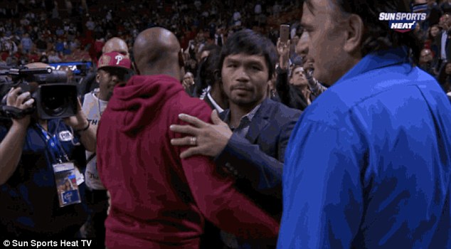 Pacquiao exchanged phone numbers with rival Floyd Mayweather Jr at a basketball match last week 
