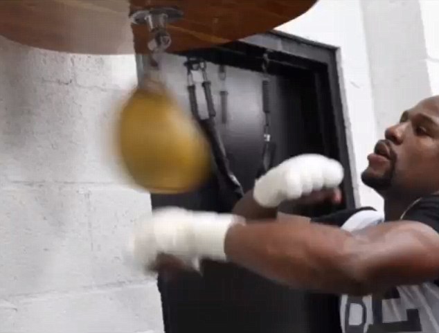 Mayweather also uploaded a video to Instagram of him punching a speed ball