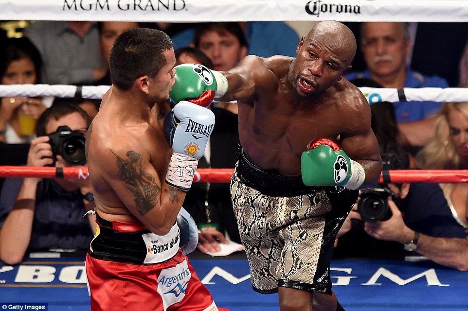 Mayweather connects with that deadly straight right in his win over Marcos Maidana in Las Vegas in September last year