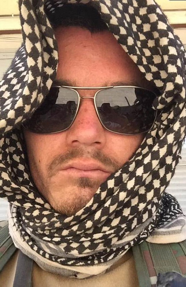 Ashley Dyball, 23, from Birsbane, sent a picture of himself from the conflict zone via Snapchat