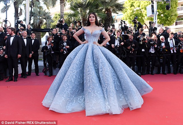 All eyes on her: The day before, Aishwarya raised the style bar in a princess-inspired Michael Cinco blue ballgown at the Okja premiere red carpet