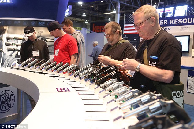 Around $6.5million worth of guns, ammunition and weapon related merchandise will be on display at the trade show - which is not open to the general public (file photo of SHOT show)