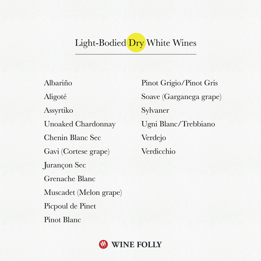 Light Bodied Dry White Wine