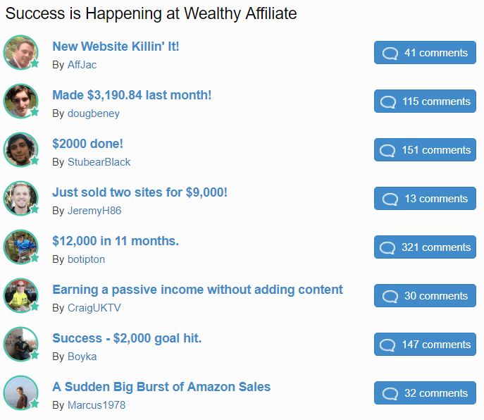 Wealthy Affiliate results examples