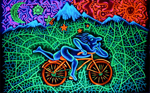 рисунок — Альберт Хофманн едет на велосипеде под ЛСД