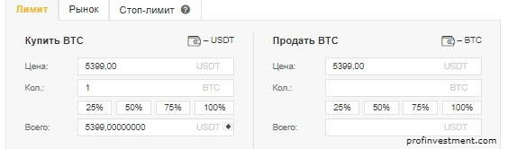 ордер на покупку или продажу BTC