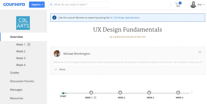 Best UX course online: Coursera UX Fundamentals screenshot