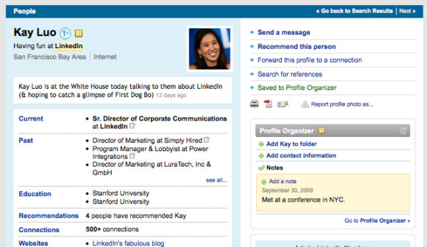 Пример профайла в LinkedIn 
