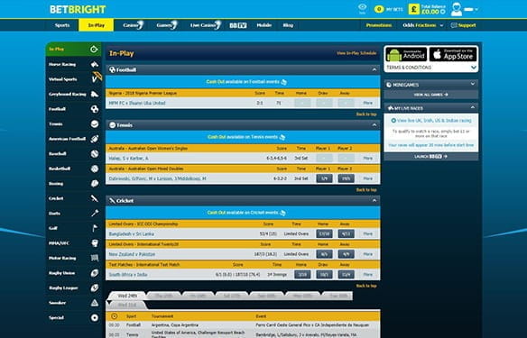 The in-play interface at BetBright