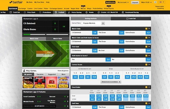 The in-play interface at Betfair