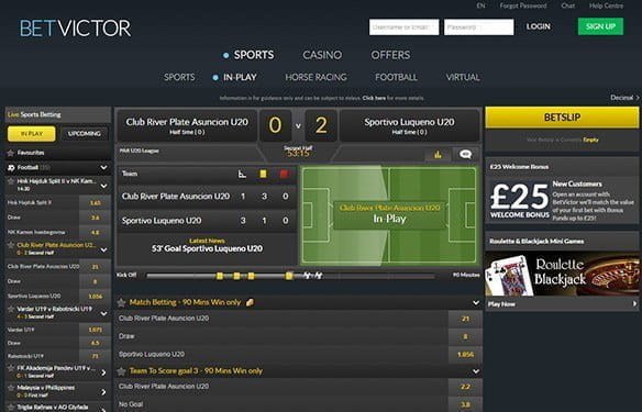 The in-play interface at BetVictor