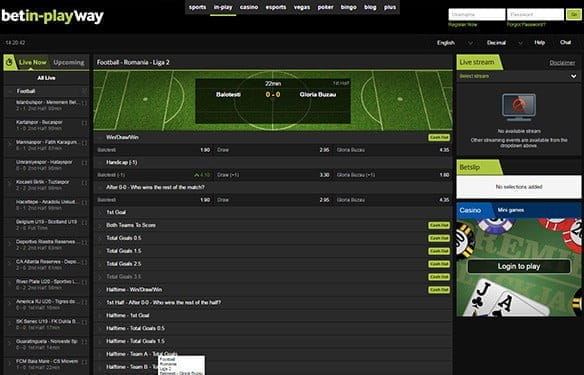 The in-play interface at Betway