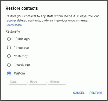 restore contacts by gmail