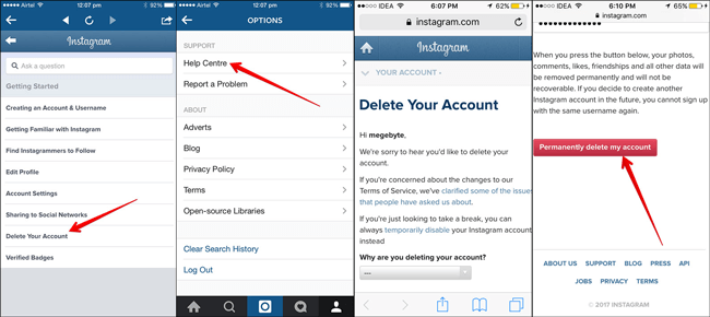 Удалить учетную запись Instagram с iPhone