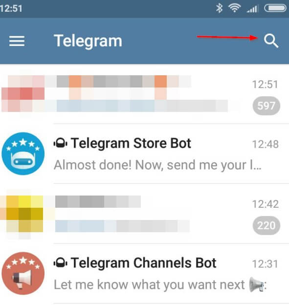 Telegram ricerca interfaccia android