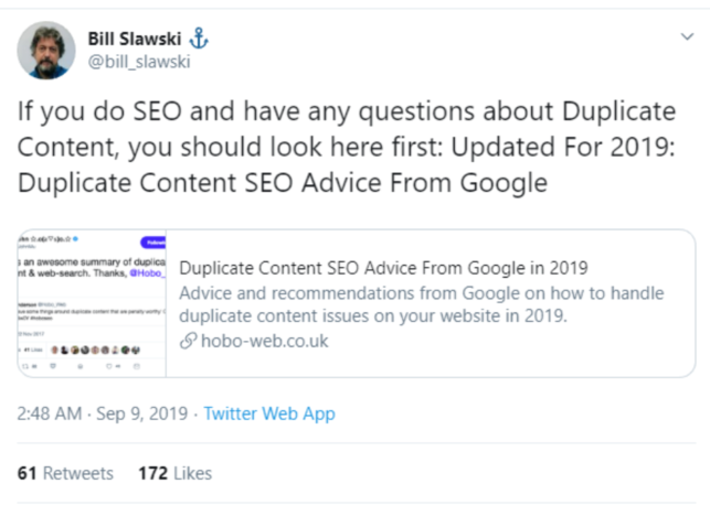 Bill Slawski - "If you do SEO and have any questions about Duplicate Content, you should look here first."